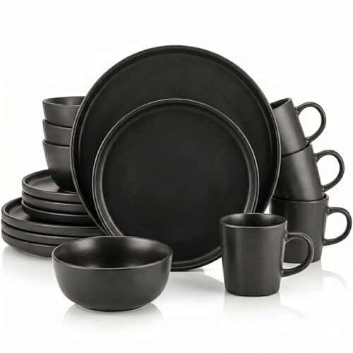 Opal Abode 16-Piece Matte Black Dinnerware Set for 4 – product image 1