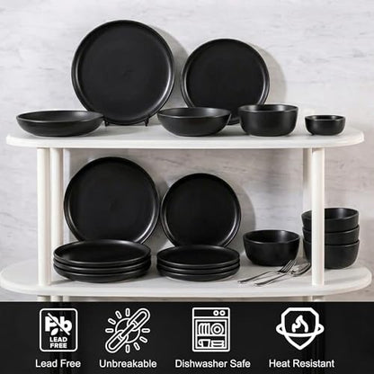 Opal Abode 16-Piece Matte Black Dinnerware Set for 4 – product image 2