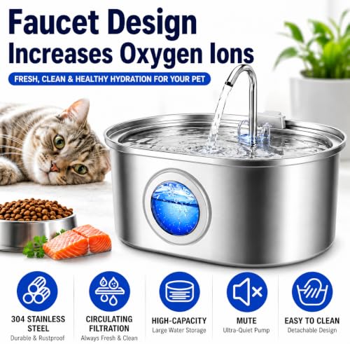 Opal Abode 3.2L Stainless Steel Cat Water Fountain – product image 4